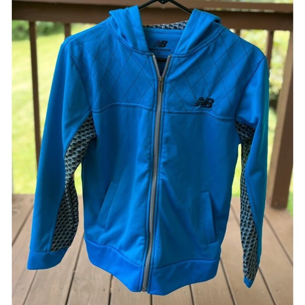 New Balance Youth Size 18 Blue Full Zip Hooded Athletic Jacket Hoodie